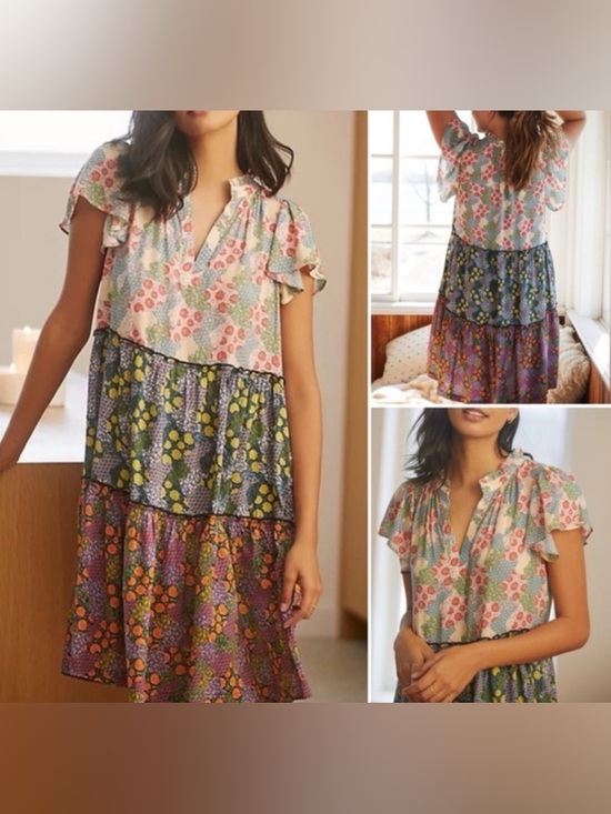 Anthropologie Dresses & Skirts - Anthropologie Penrose Tiered Multicolor Floral Patchwork Tunic Dress | XSP